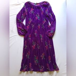 Vintage size L (?) pleated purple floral dress vintage size 14